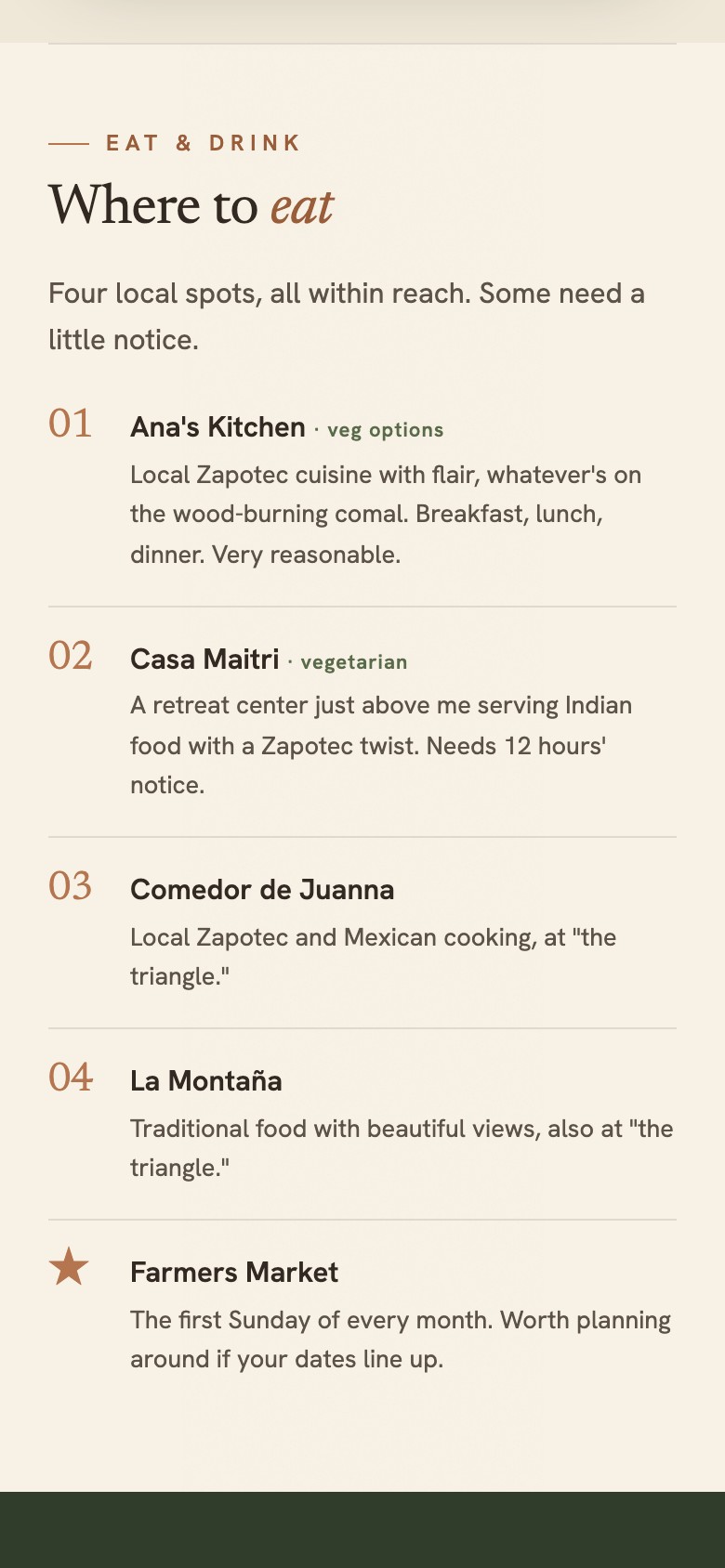 Casa Yani guide, where to eat