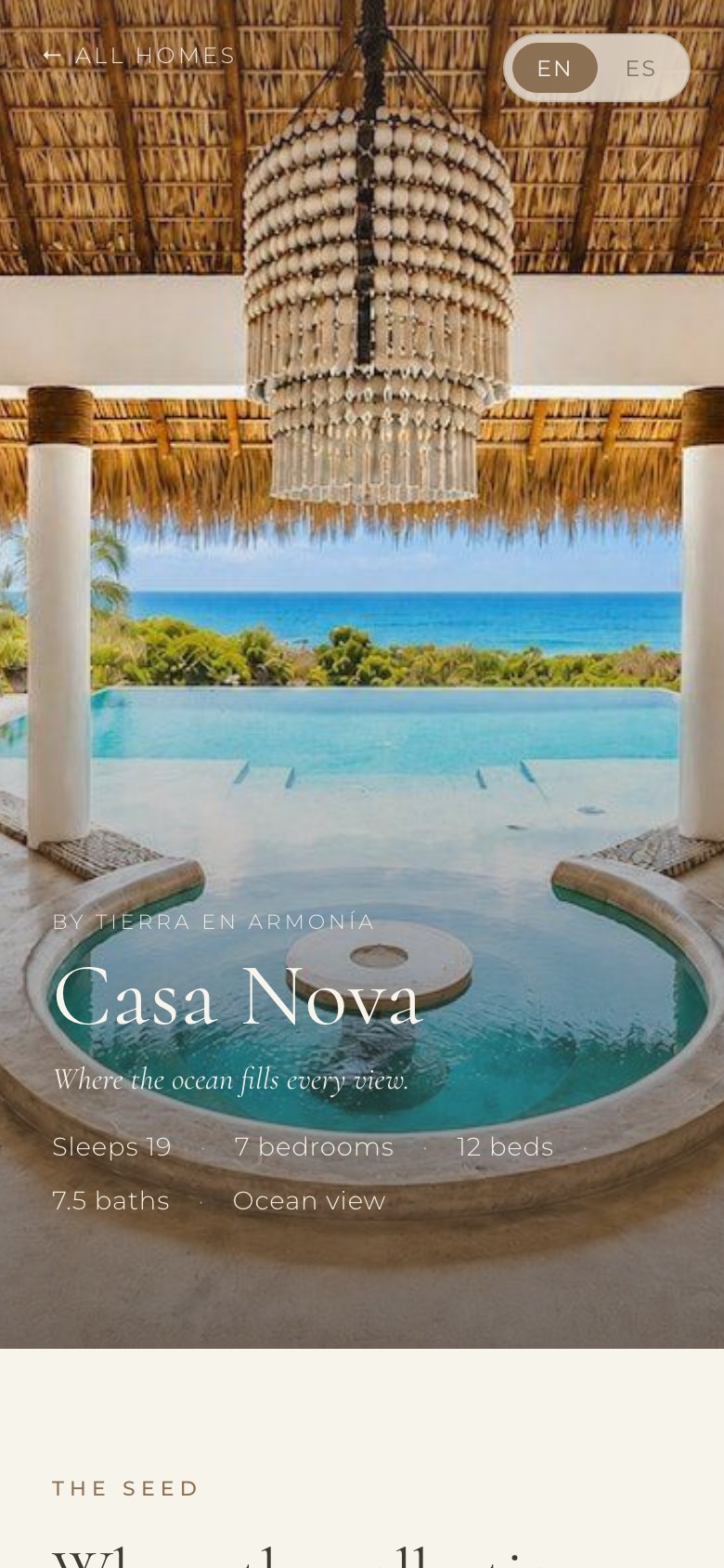 Tierra en Armonia site, a single home page
